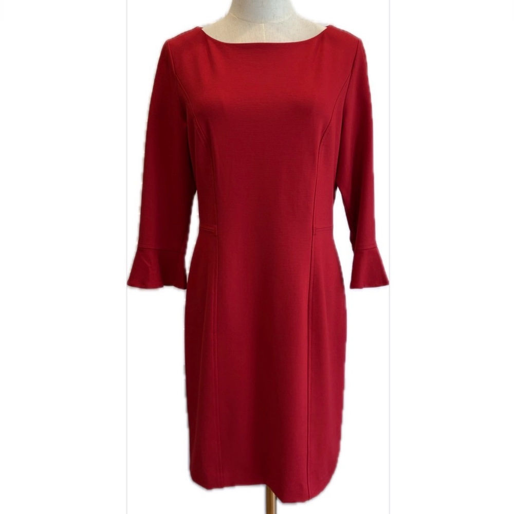 Talbots Petites NWOT Red 3/4 Bell Sleeves Minimalist Sheath  Dress 8P